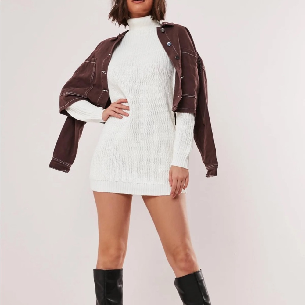 Missguided cold shoulder white sweater dress